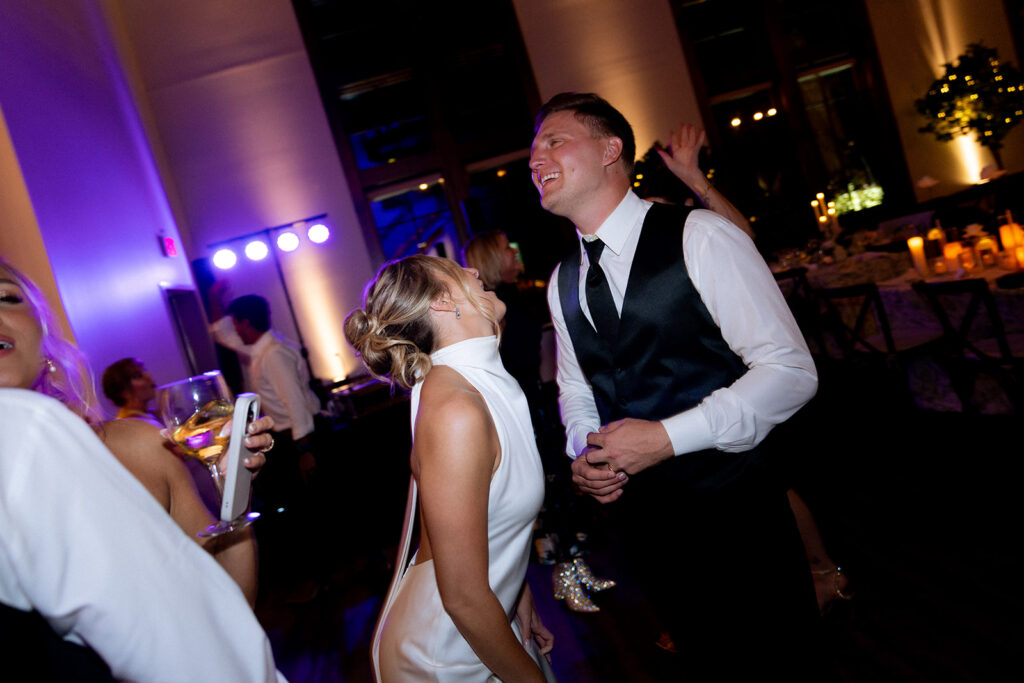 bride and groom dancing at their reception party