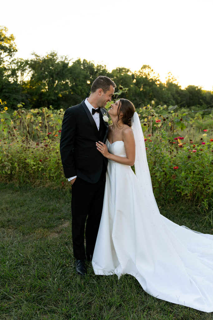 cute picture of the newlyweds looking at each other 