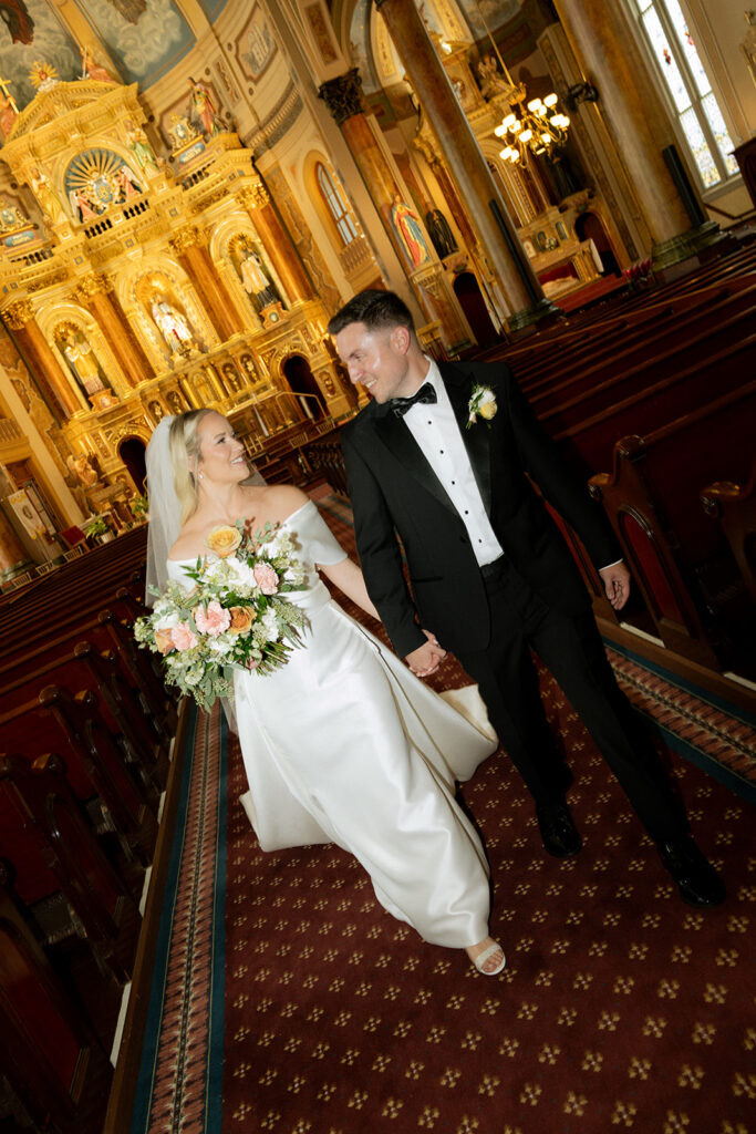 couple bridal portraits at the church