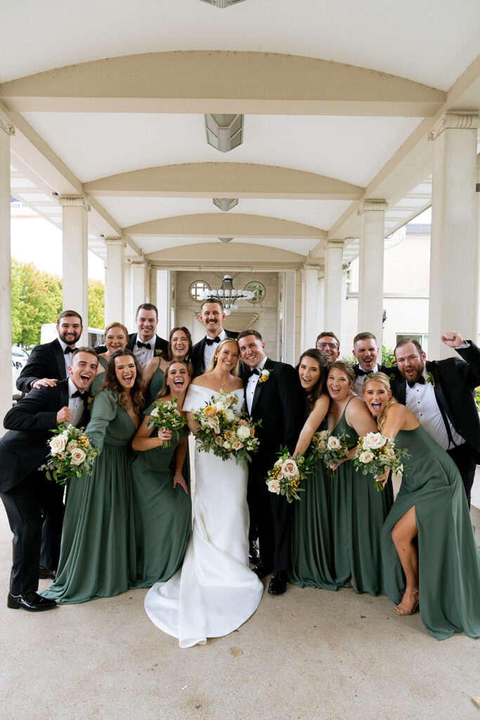 cute portrait of the newlyweds with their friends