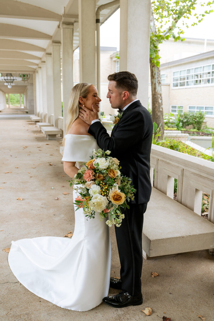 cute picture of the newlyweds laughing with each other