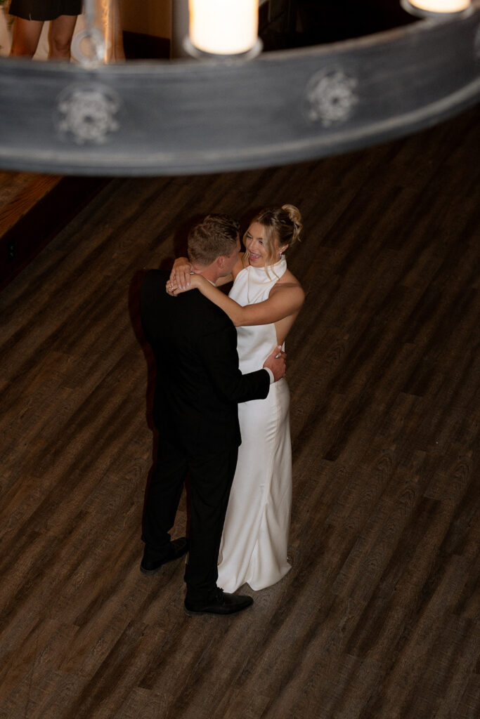 cute couple at their first dance at their reception 