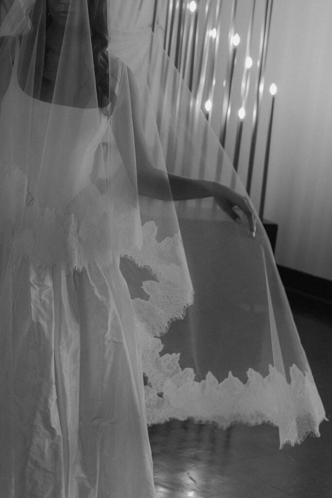 b&w portrait of the bride at her dream wedding 