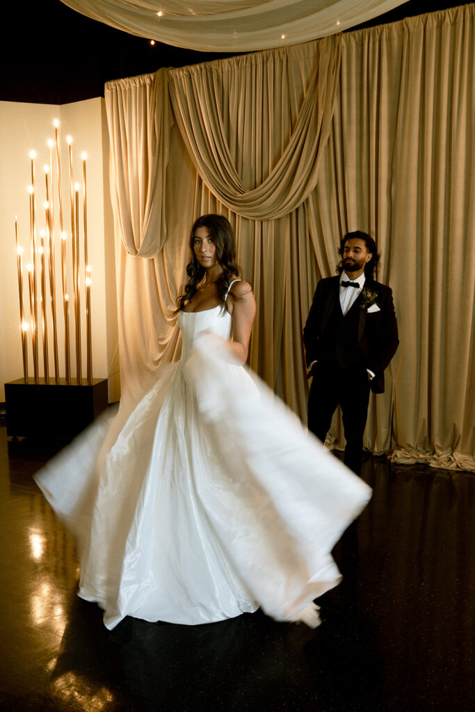cute picture of the bride and groom dancing at the  reception party