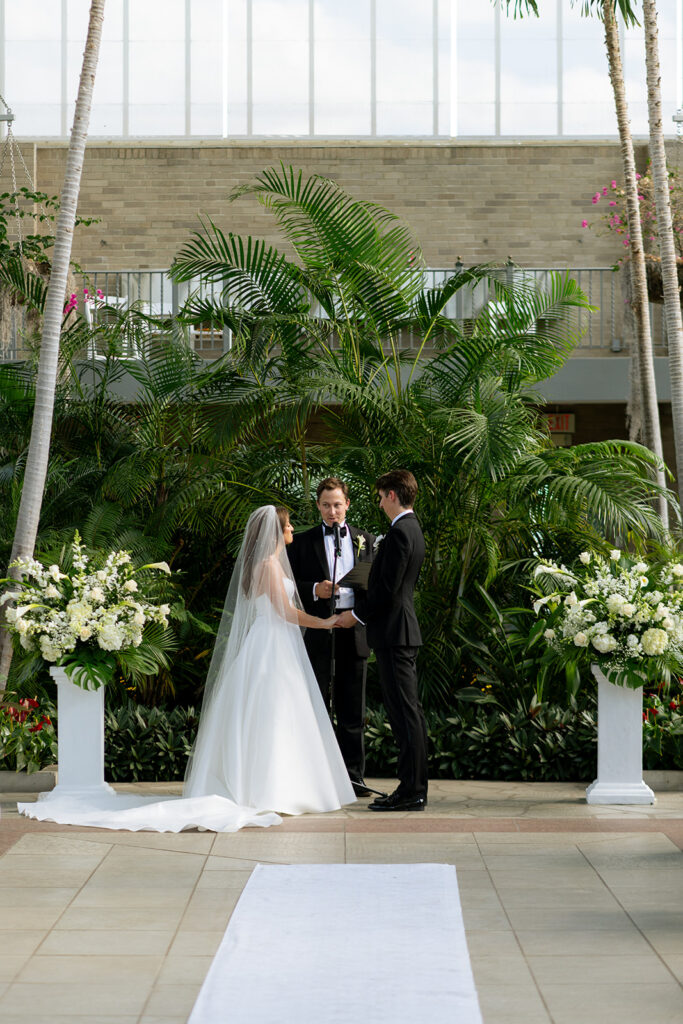 bride and groom emotional at their ceremony 