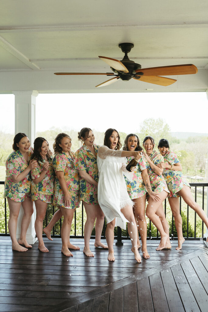 bride and her friends getting ready for the ceremony