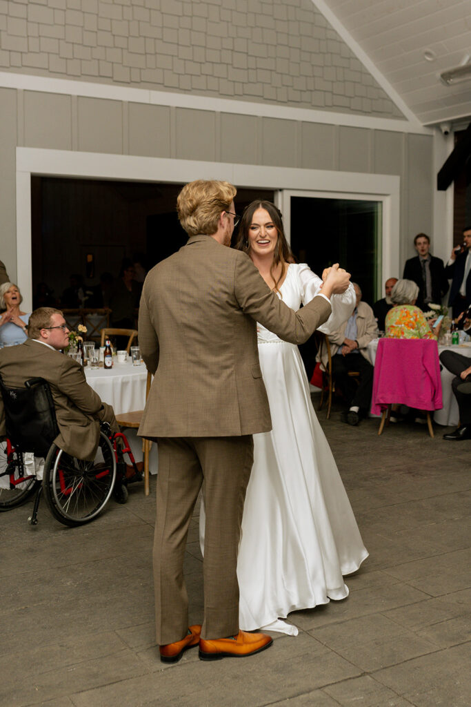 happy couple at their first dance at their wedding reception