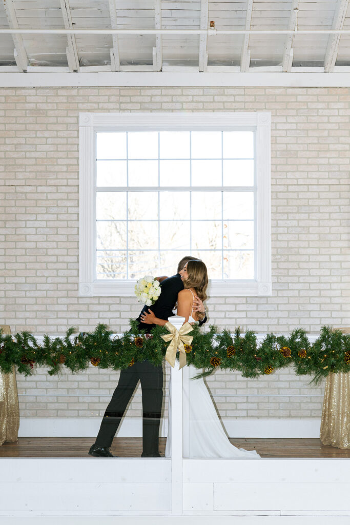portrait of the newlyweds hugging during their bridal portraits