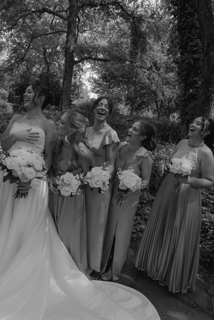 b&w portraits of the bride and her bridesmaids