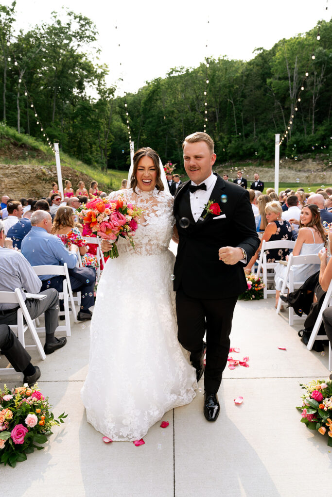 happy couple heading to their reception party