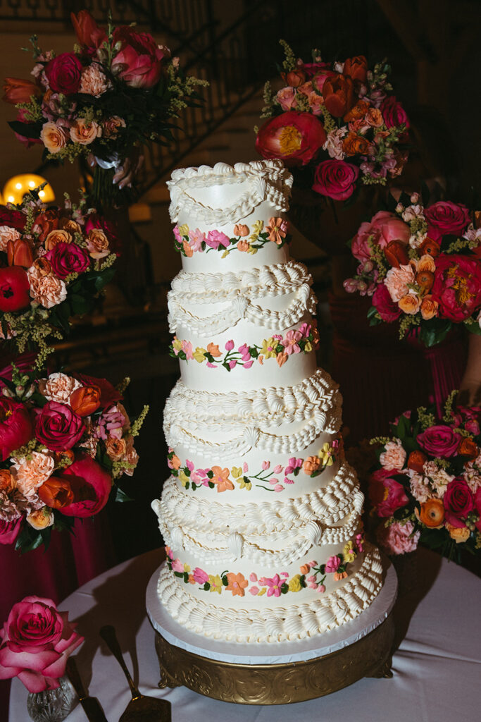 stunning wedding cake at the reception