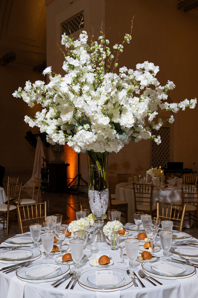 stunning flower centerpieces at the reception tables 