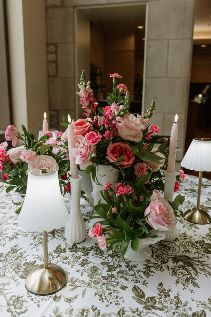 vibrant table centerpieces at the wedding reception party