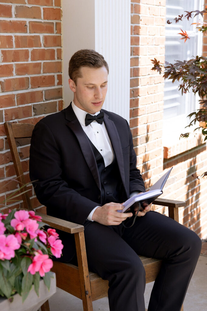 Groom before heading to his first look with the bride