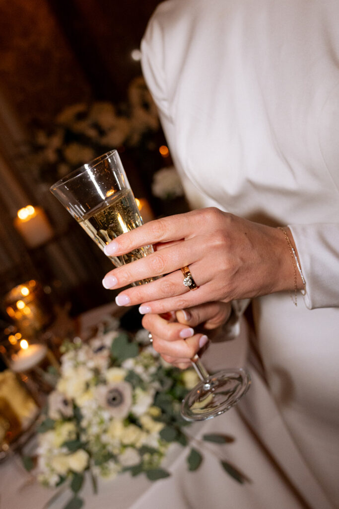 Newlyweds celebrating with champagne