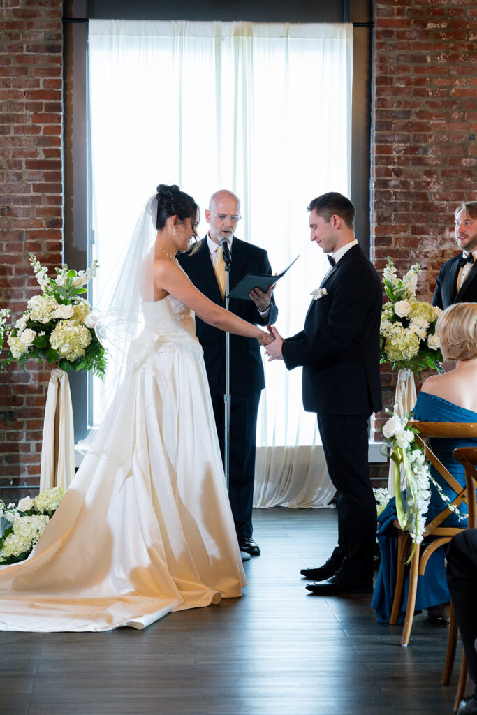 Bride and groom emotional at their wedding ceremony