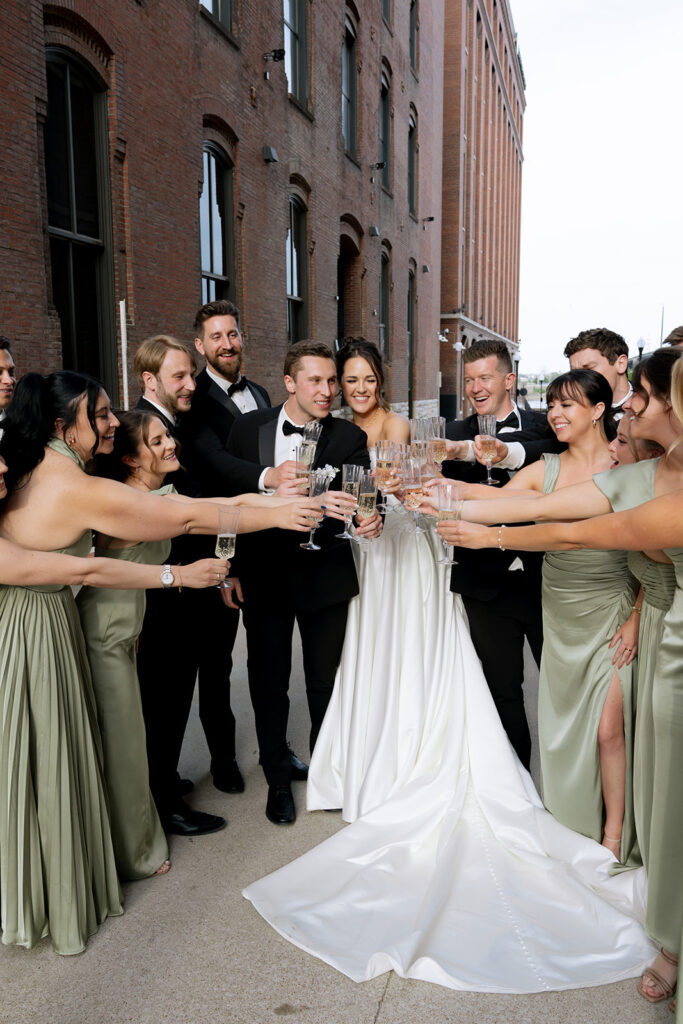 Bride and groom with their friends before heading to the ceremony