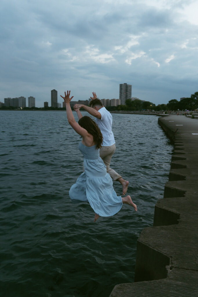 couple at their fun engagement photos