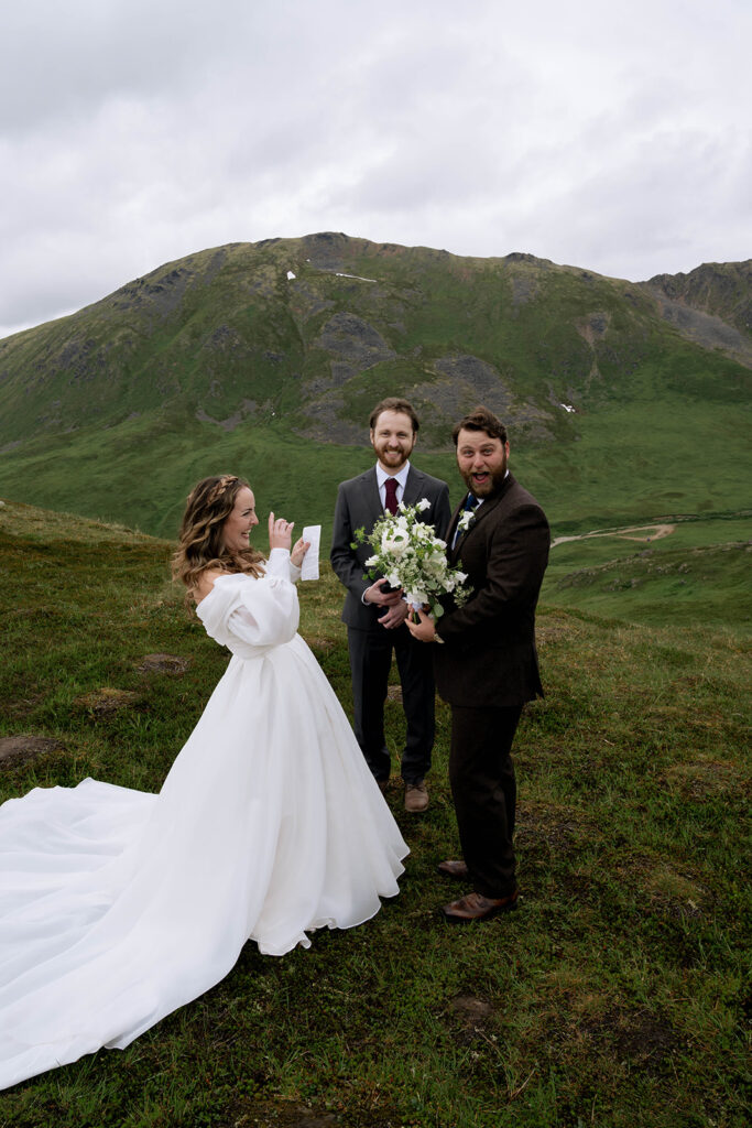 Happy couple of their dream Alaska wedding