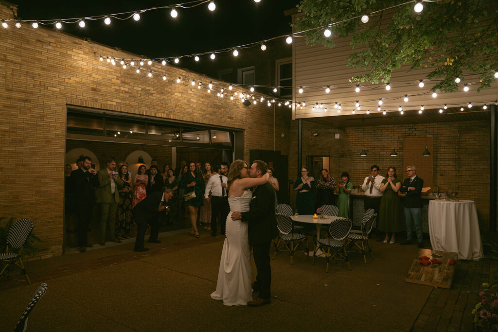 Cute couple dancing at their reception