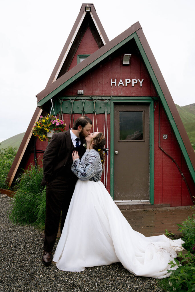newlyweds kissing during their bridal portraits