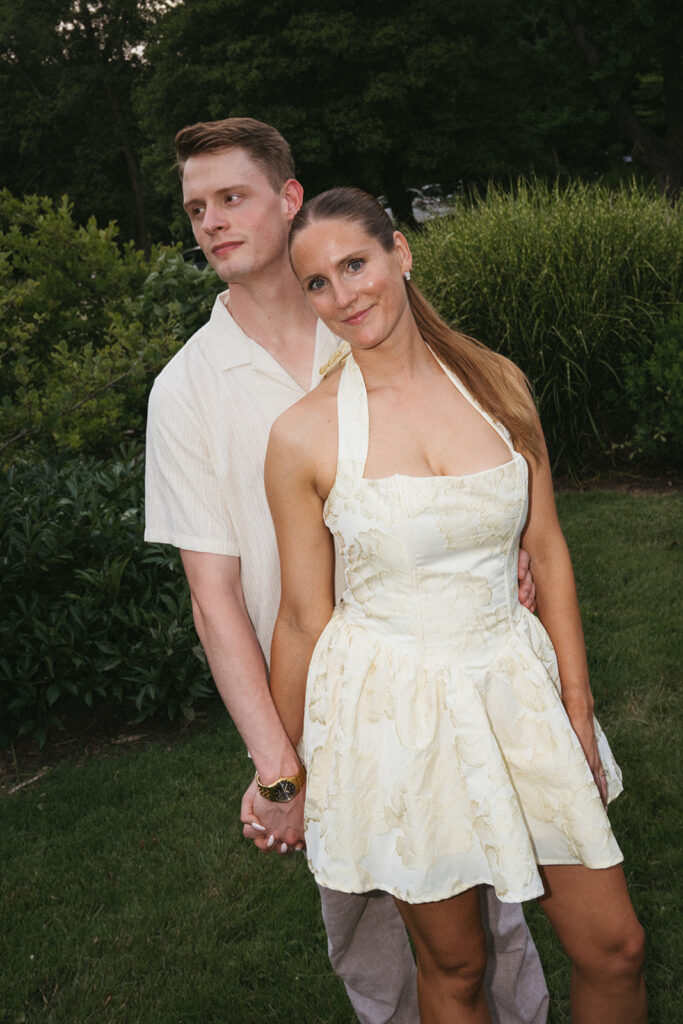 couple of the newly engaged couple hugging