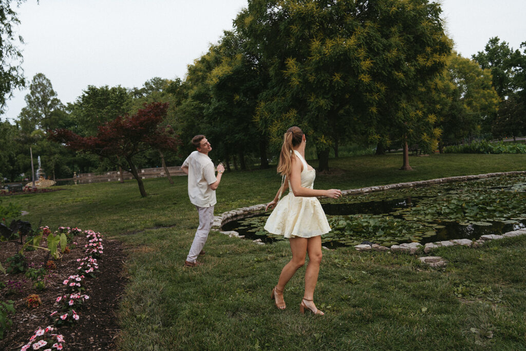 couple playing during their engagement session
