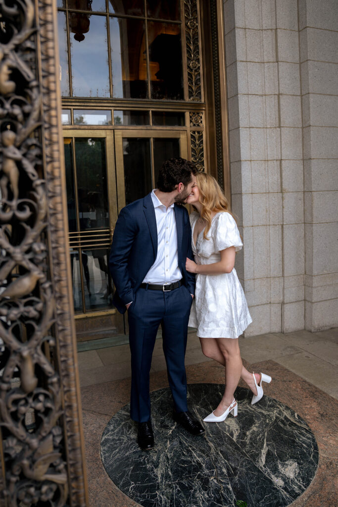 Couple kissing during their engagement session