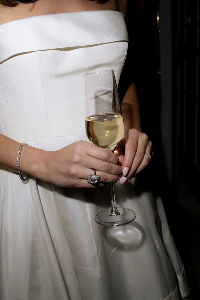 newlyweds celebrating with champagne