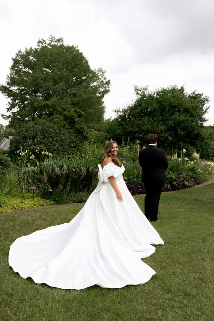 bride and groom at their first look