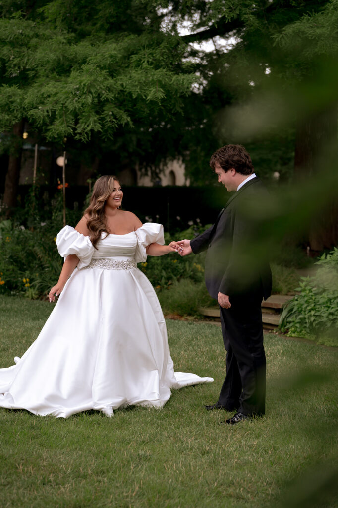 Bride and groom emotional at their first look