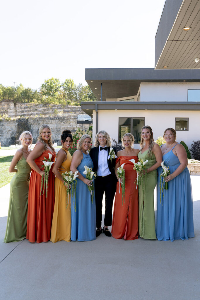 cute portrait of he bride with her wedding party
