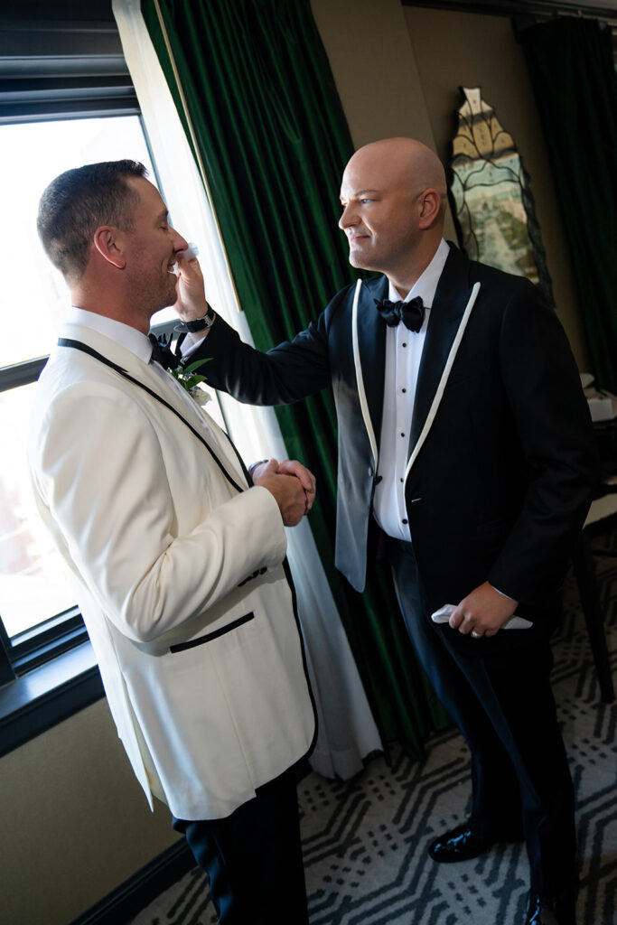 cute picture of the couple emotional before their ceremony