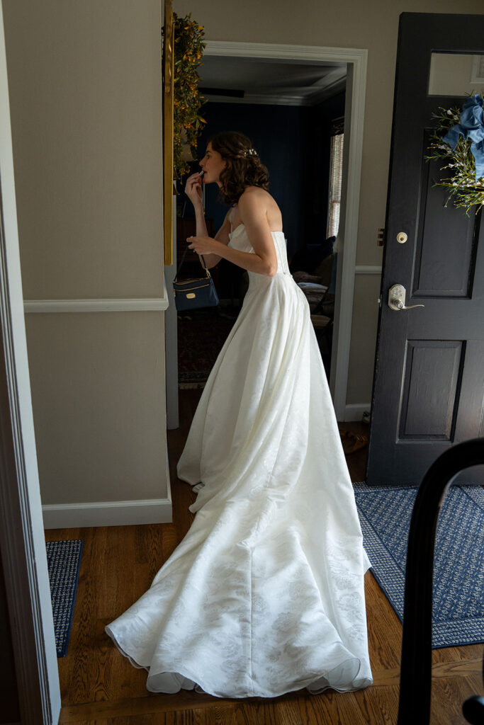 bride before heading to her wedding ceremony
