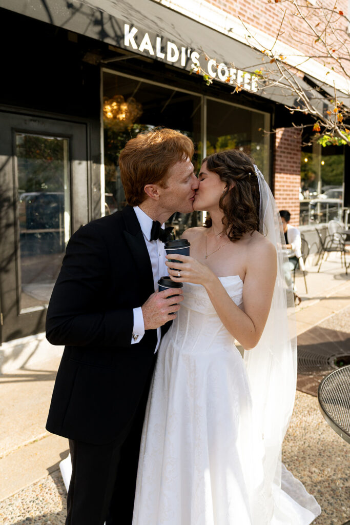 beautiful picture of the newly married couple kissing