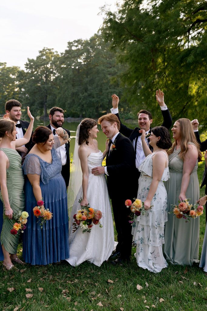cute picture of the newly married couple and their bridal party