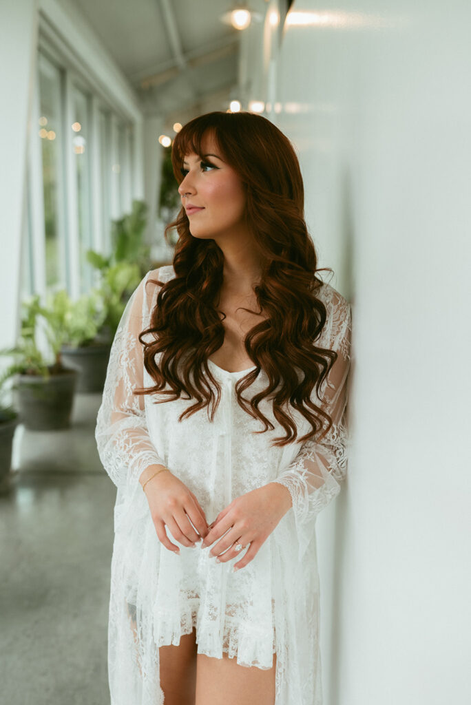 cute picture of the bride before getting ready for her intimate wedding ceremony