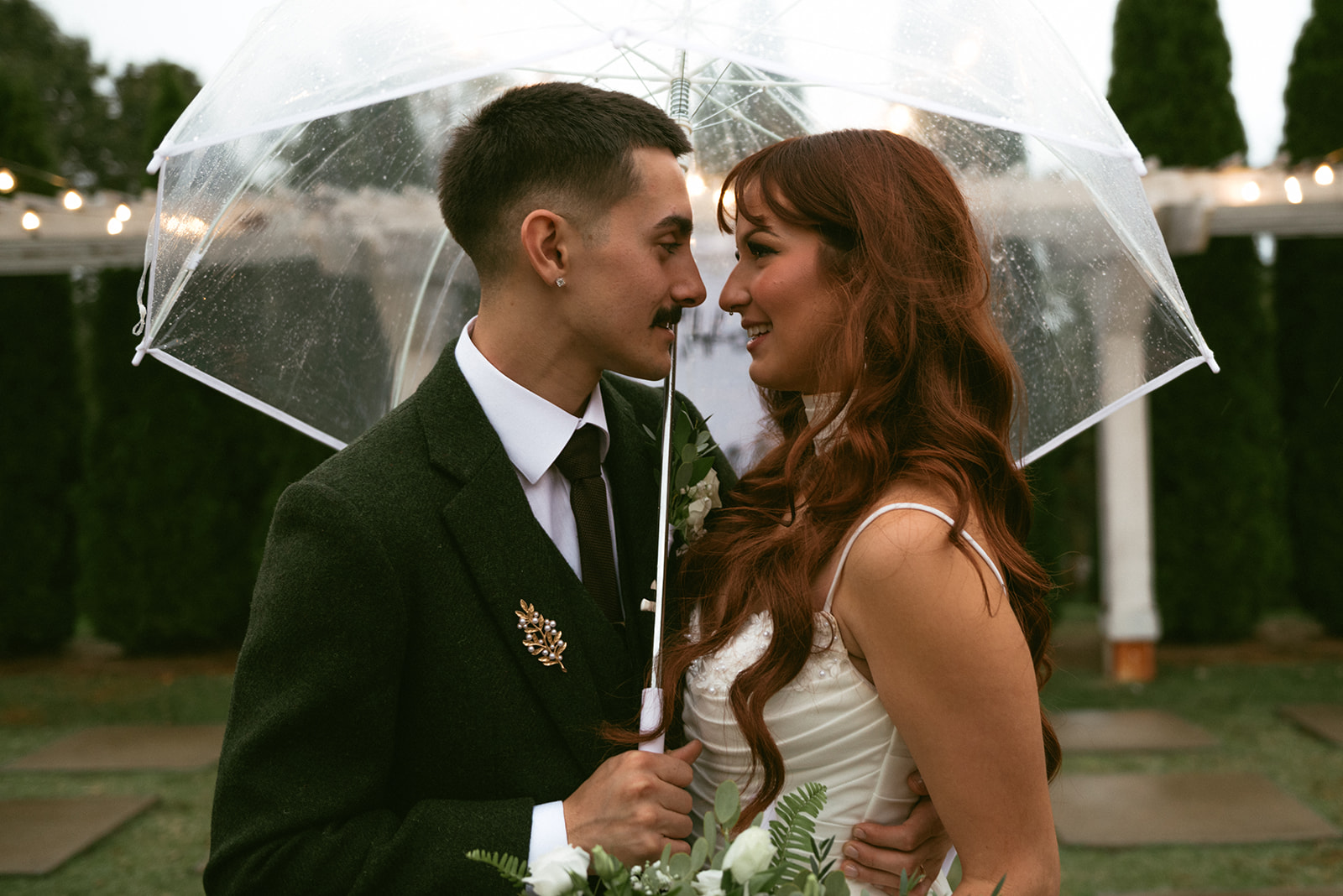 cute picture of the bride and groom smiling at each other