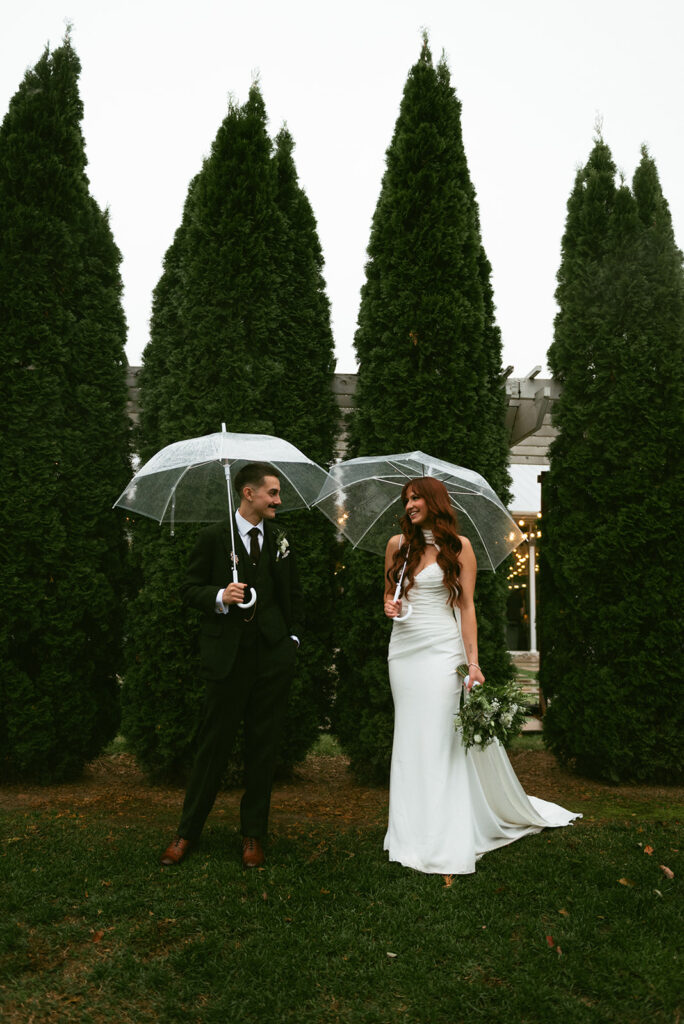 cute picture of the bride and groom smiling at each other