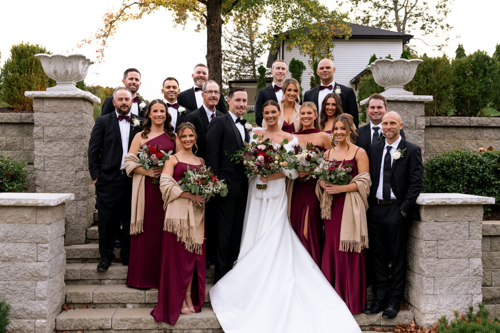 Picture of the bride and groom with their friends