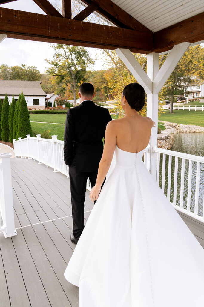 Bride and groom at their first look