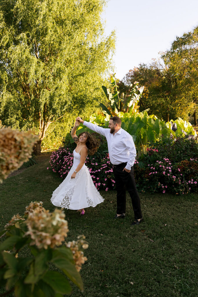 couple dancing during their engagement photos