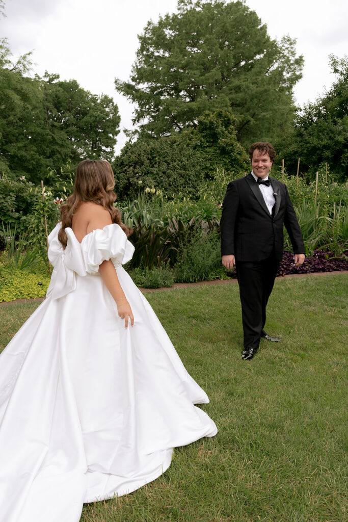 cute picture of the bride and groom at their first look