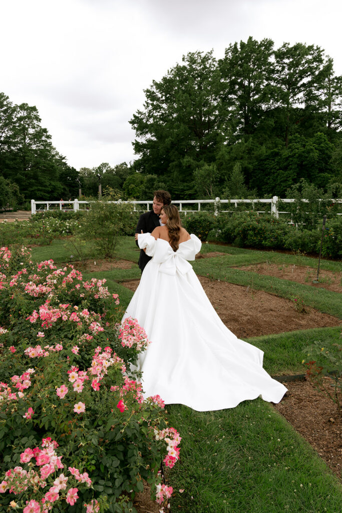cute picture of the bride and groom hugging