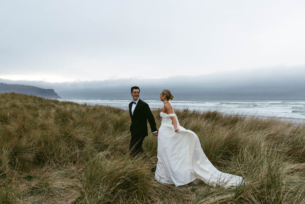 cute portrait of the bride and groom kissing