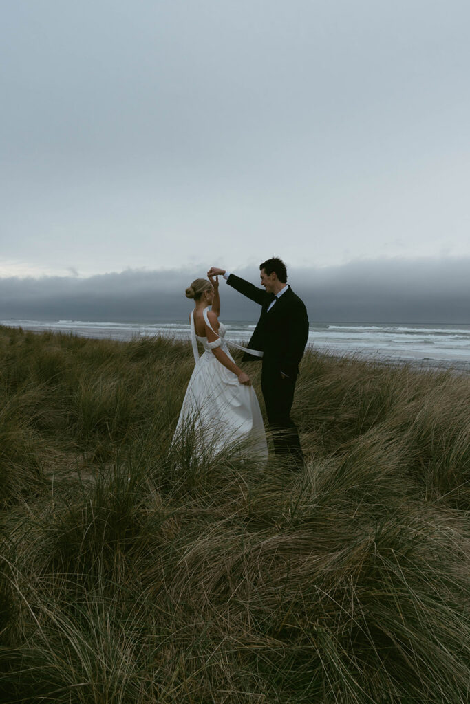 cute picture of the bride and groom dancing