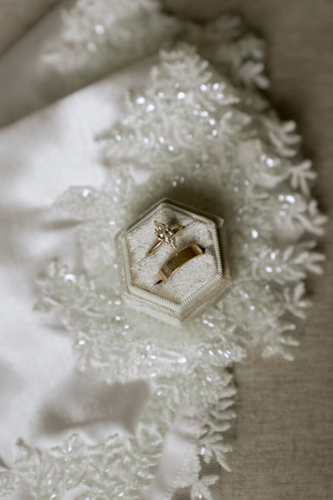 Close-up shot of the wedding rings