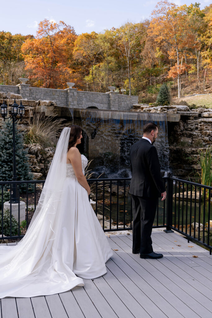 bride and groom at their first look