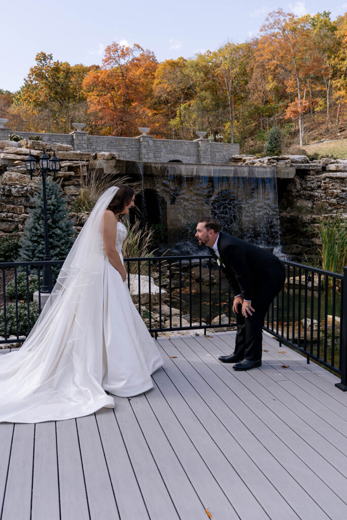 bride and groom emotional during their first look