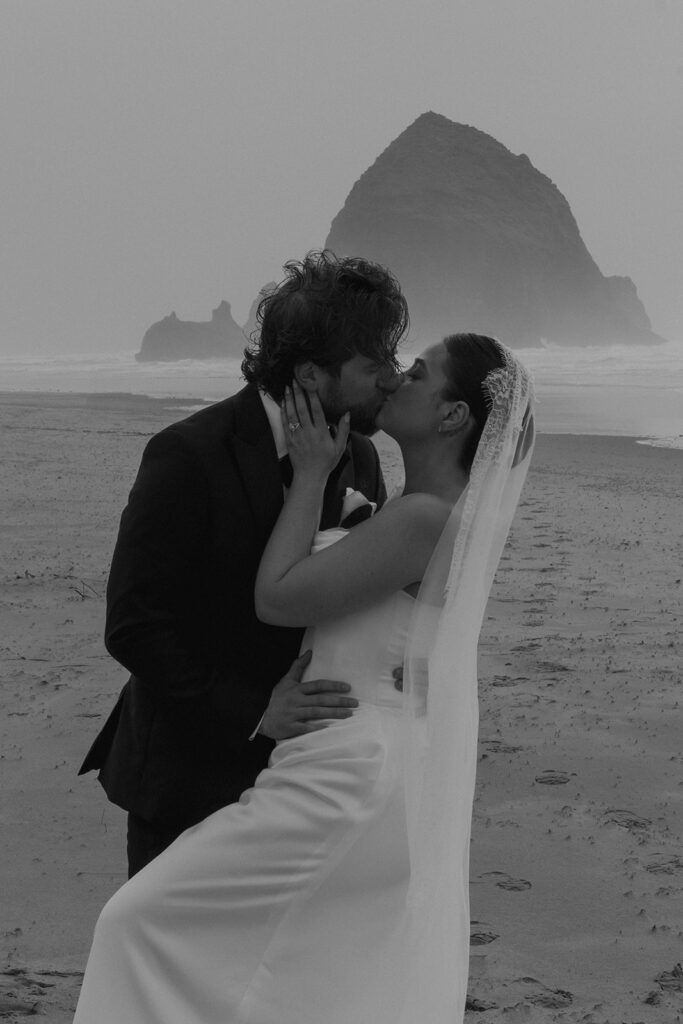 cute portrait of the newlyweds kissing